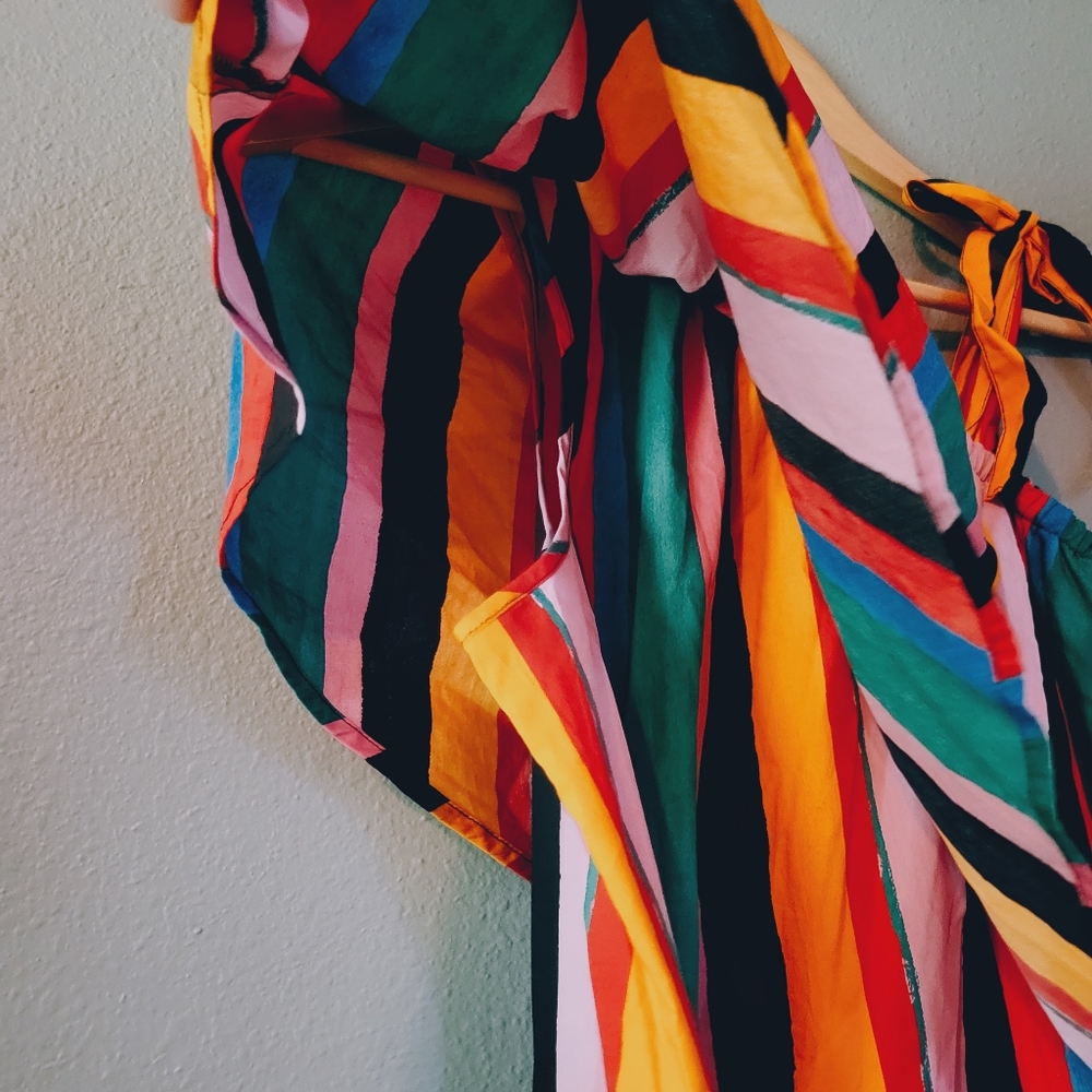 Colorful Striped Shift Ruffle Dress Small - Picture 8 of 8
